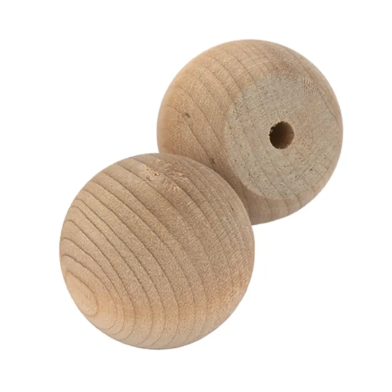 Hardwood Ball Knob w/Screws - 1-1/4" Diameter - 3/4" Flat - 2 Piece