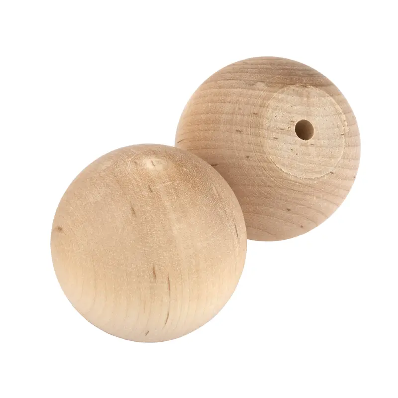 Hardwood Ball Knob w/Screws - 1-3/4" Diameter - 3/4" Flat - 2 Piece