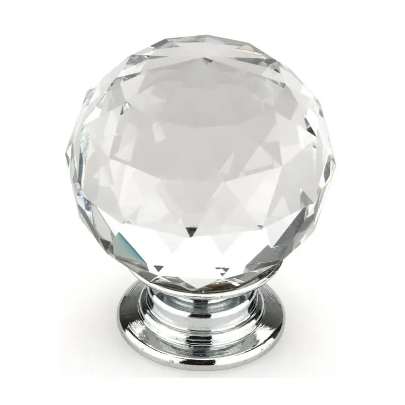 Contemporary Knob, 1-3/16" D, Crystal, Clear, Chrome