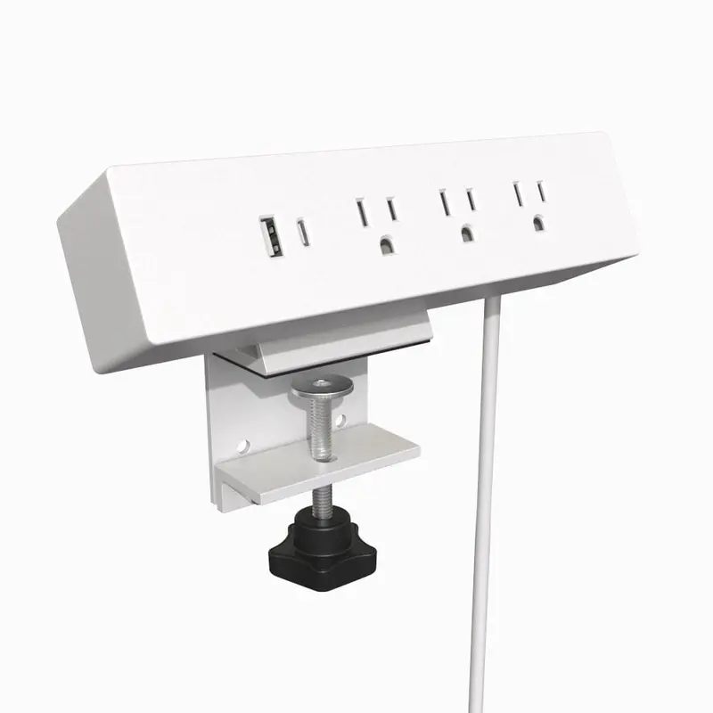 120V Clamp-On Power Bar and USB Charging Station White