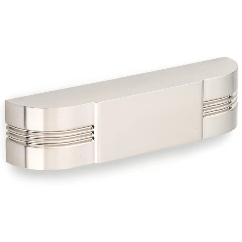 Art Deco Inspired Transitional Pull - 5-1/32" Center-to-Center - 5-21/32" OL - Brushed Nickel