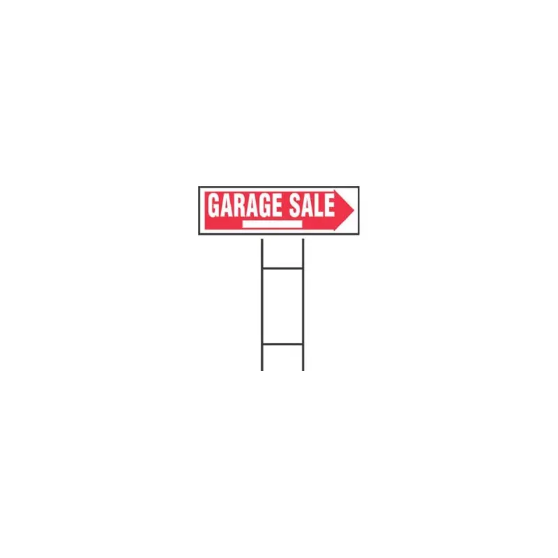 "Garage Sale" Sign, Red & White Plastic With H-Bracket, 10 x 24-In.