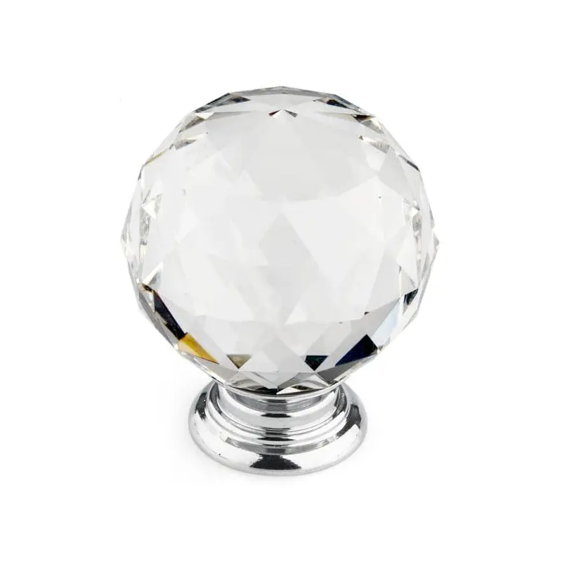Contemporary Knob, 2" D, Crystal, Clear, Chrome