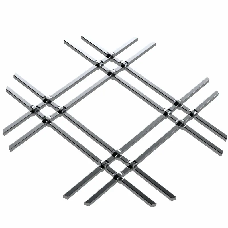 1" Flat Double Diamond Decorative Grille - Satin Nickel, 18" W x 48" L Sheet