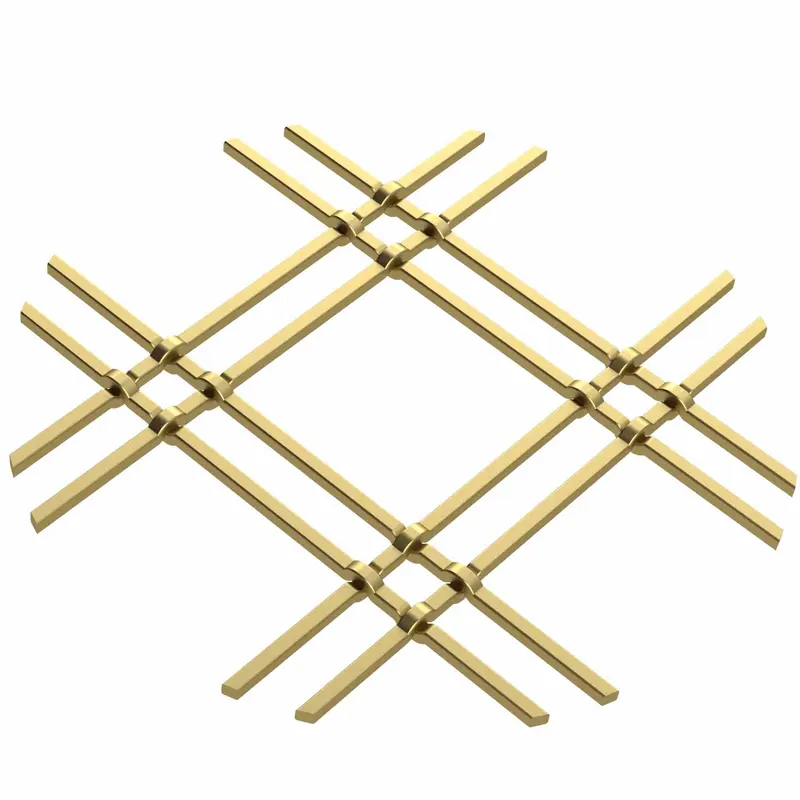 1" Flat Double Diamond Decorative Grille - Satin Brass, 18" W x 48" L Sheet