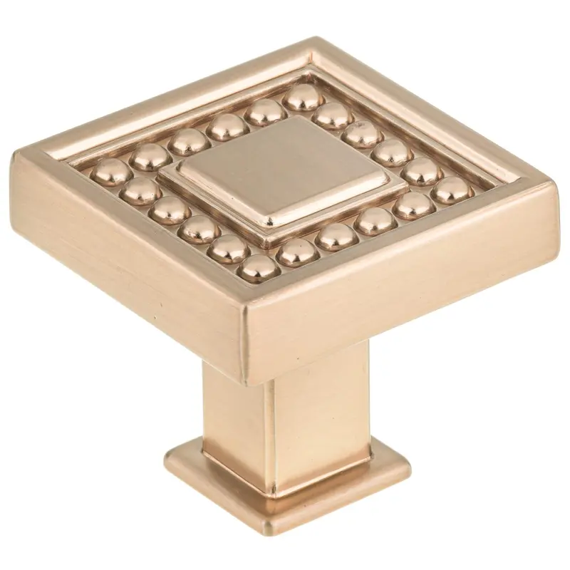 Transitional Beaded Square Knob - 1-5/16" x 1-5/16" - Champagne Bronze