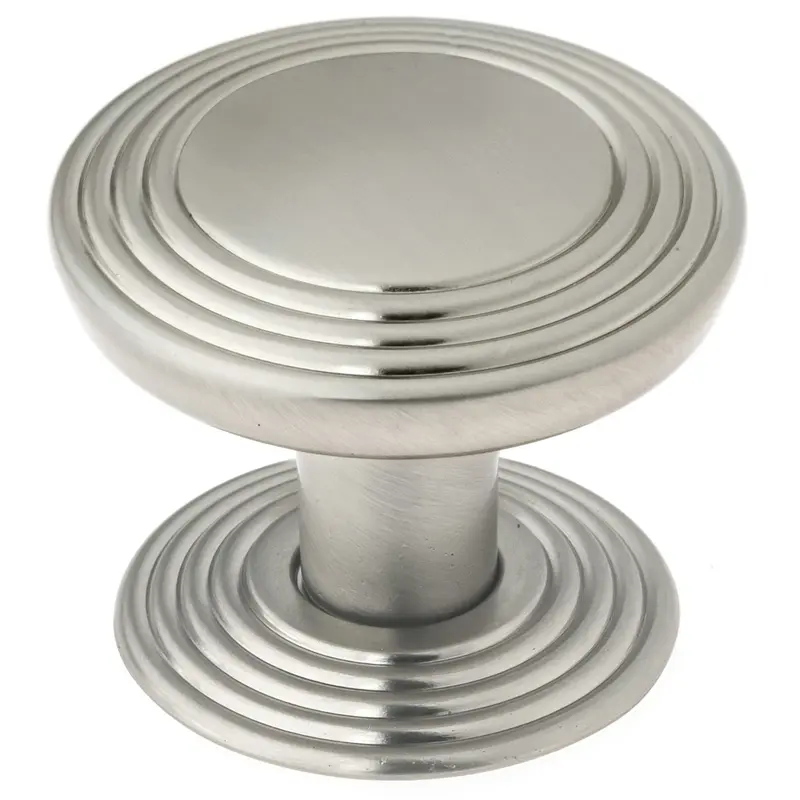 Transitional Grooved Round Knob with Backplate - 1-9/16" Diameter -Brushed Nickel