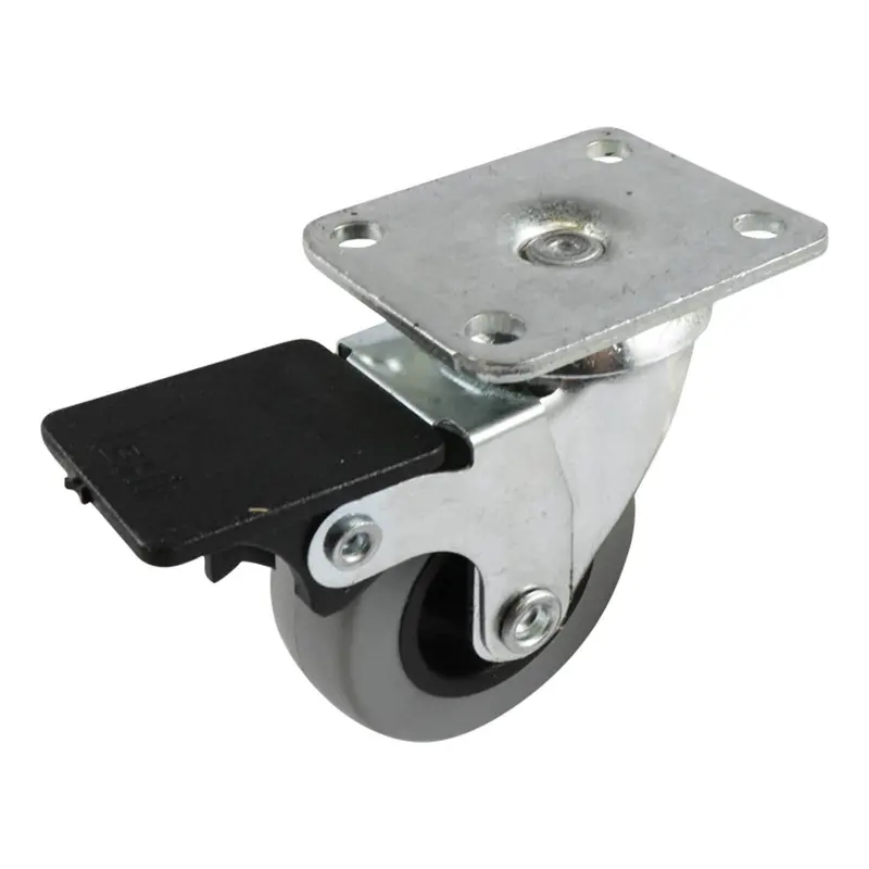 Swivel Plate Castor with Brake - Rubber Wheel, Grey G1 Series