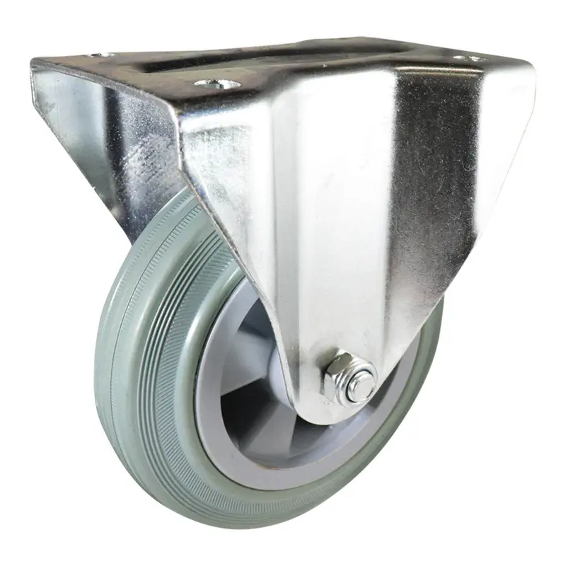 Fixed Plate Castor - Rubber Wheel, Grey I4 Series
