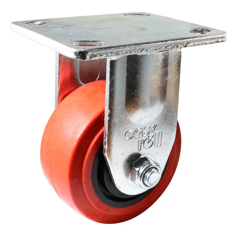 Fixed Plate Castor - Urethane Wheel, Red J2 Series