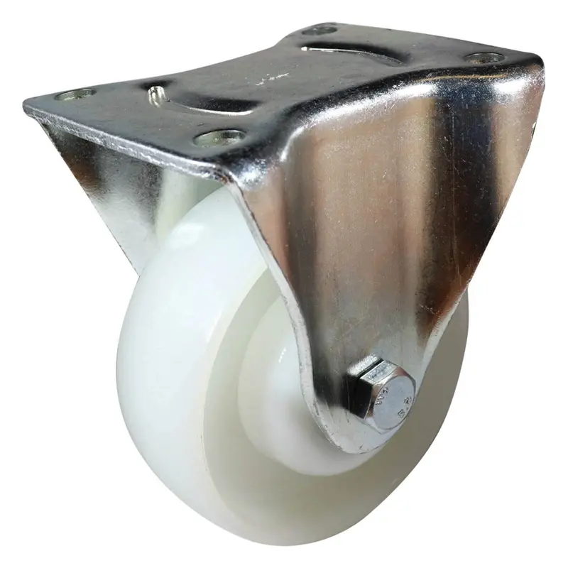Zinc-Plated Fixed Plate Castor - Nylon Wheel, White I3 Series