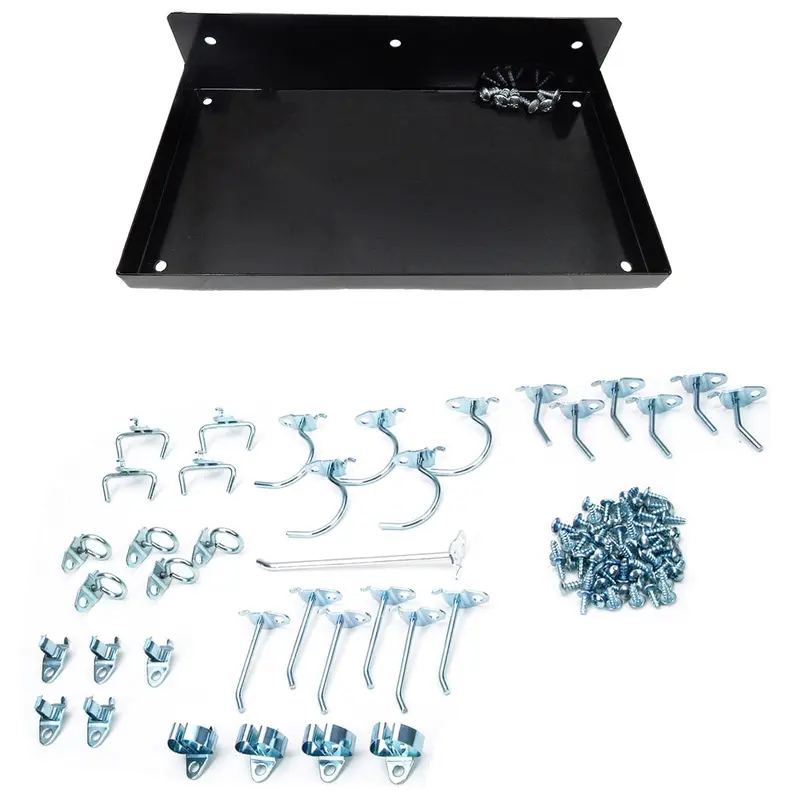 DuraHook 12"W x 6"D Locking Steel Pegboard Shelf with 36 pc Durahook Assortment - Black