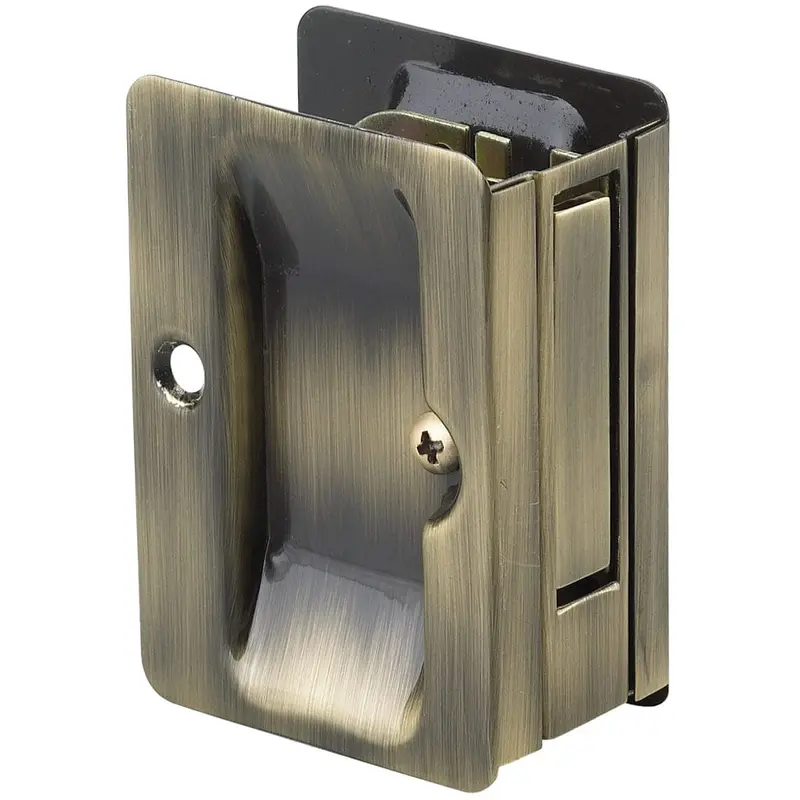 3-7/32" (82 mm) Pocket Door Pull Rectangular Antique Brass Passage
