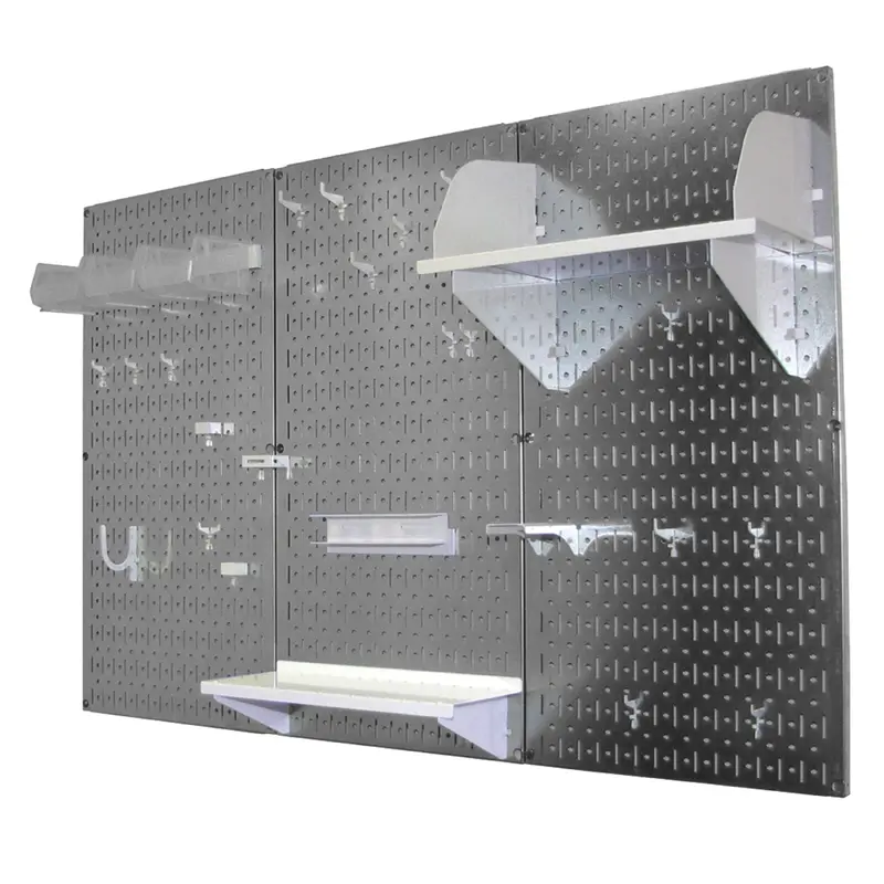 4' Metal Pegboard Standard Tool Storage Kit - Galvanized Metallic Toolboard & White Accessories