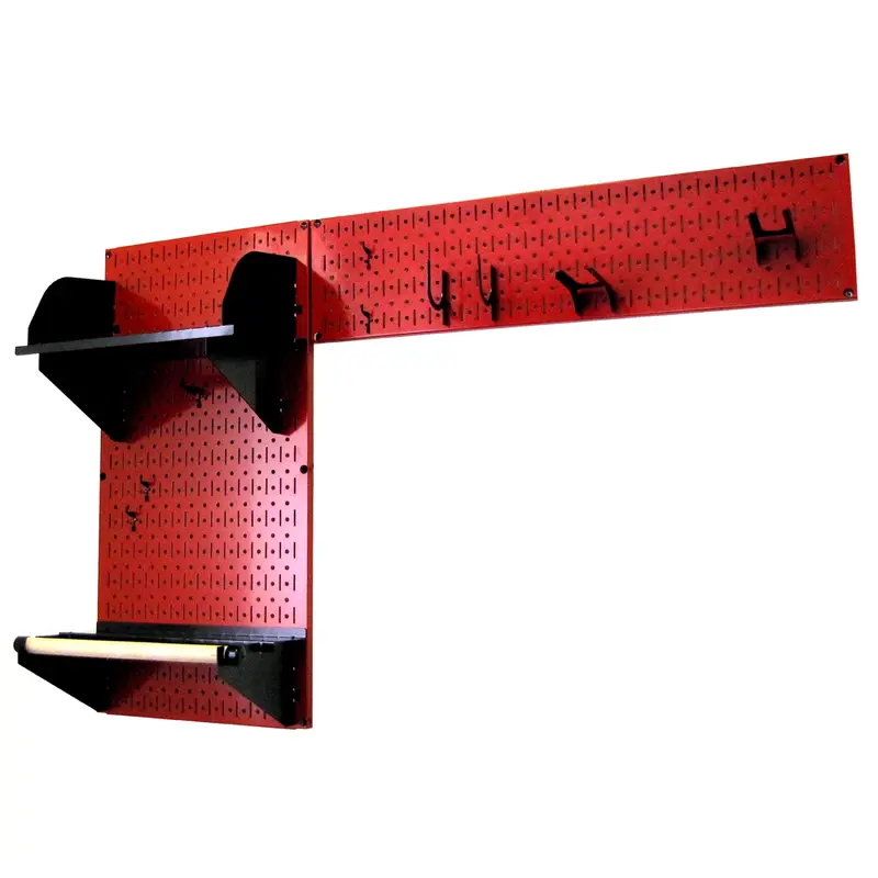 Pegboard Garden Tool Board Organizer with Red Pegboard and Black Accessories