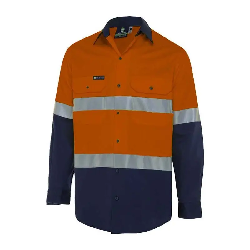 Workwear Mens Hi-Vis Button-Up Shirt W/ Reflective Tape