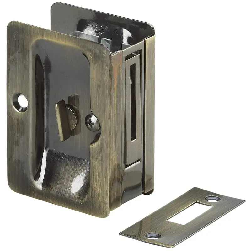 3-7/32" (82 mm) Pocket Door Pull  Rectangular Antique Brass Privacy