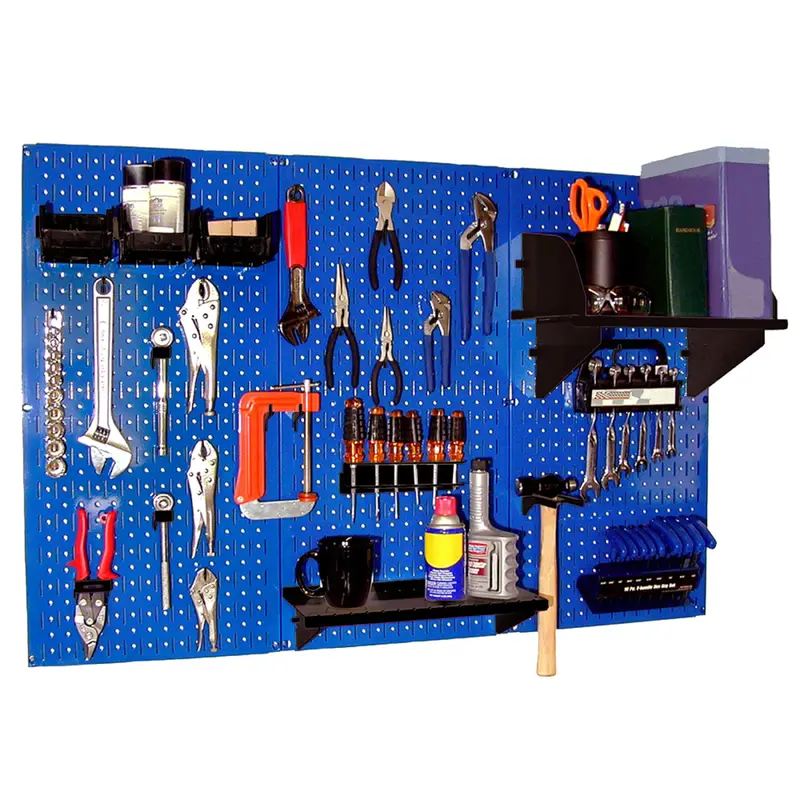 4' Metal Pegboard Standard Tool Storage Kit - Blue Toolboard & Black Accessories
