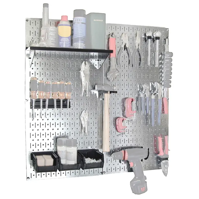 Steel Pegboard, Galvanized Utility Tool Storage Kit with Black Accessories