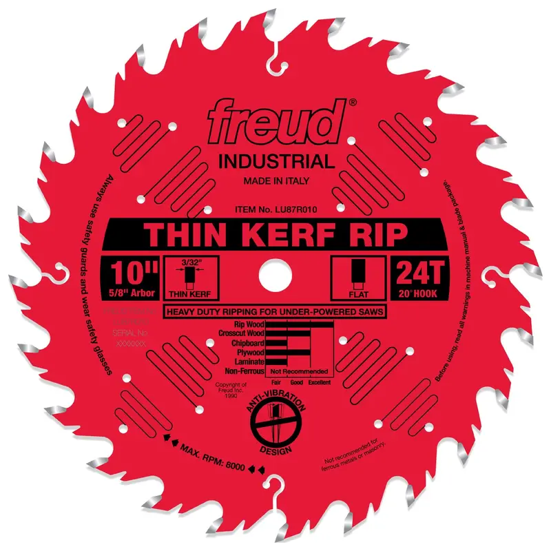 LU87R010 Circular Saw Blade 10" x 5/8" Bore x 24 Tooth Flat Top Thin Kerf