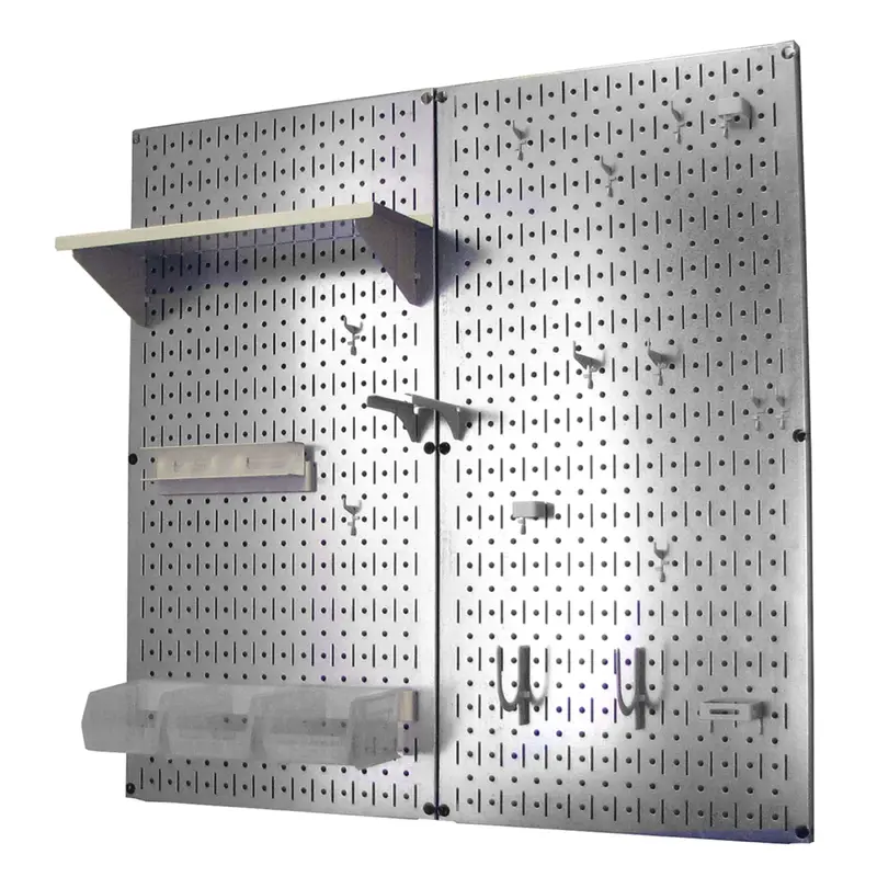 Metal Pegboard Utility Tool Storage Kit - Galvanized Steel Pegboard & White Accessories