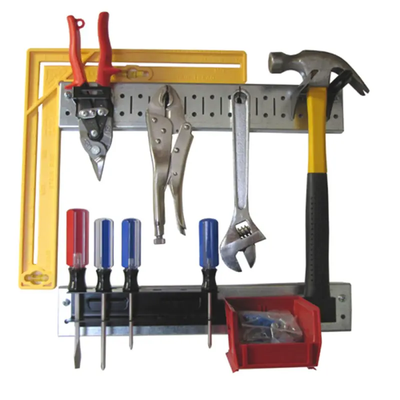 Tool Organizer Pegboard Strip Galvanized Metallic Pegboard Strip with Black Accessories