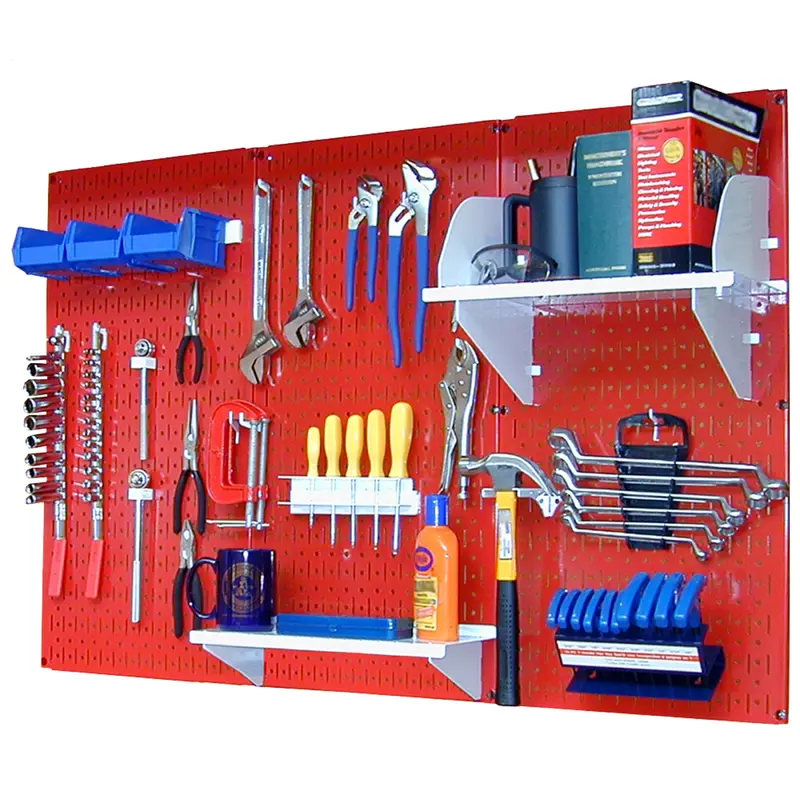 4' Metal Pegboard Standard Tool Storage Kit - Red Toolboard & White Accessories