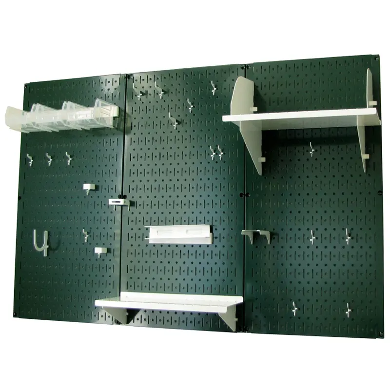 4' Metal Pegboard Standard Tool Storage Kit - Green Toolboard & White Accessories