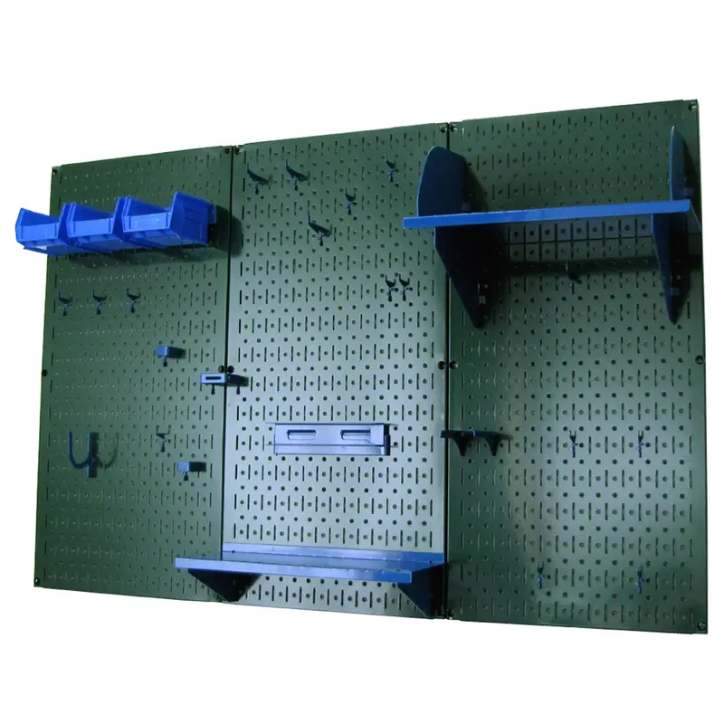 4' Metal Pegboard Standard Tool Storage Kit - Green Toolboard & Blue Accessories