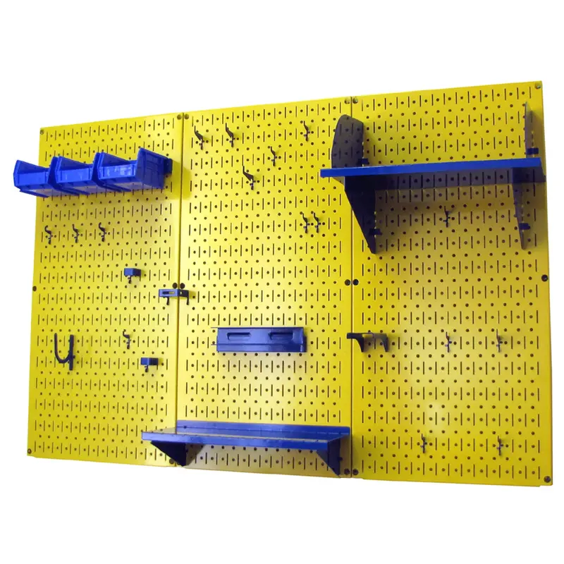 4' Metal Pegboard Standard Tool Storage Kit - Yellow Toolboard & Blue Accessories