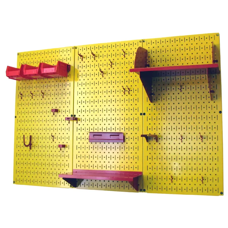 4' Metal Pegboard Standard Tool Storage Kit - Yellow Toolboard & Red Accessories