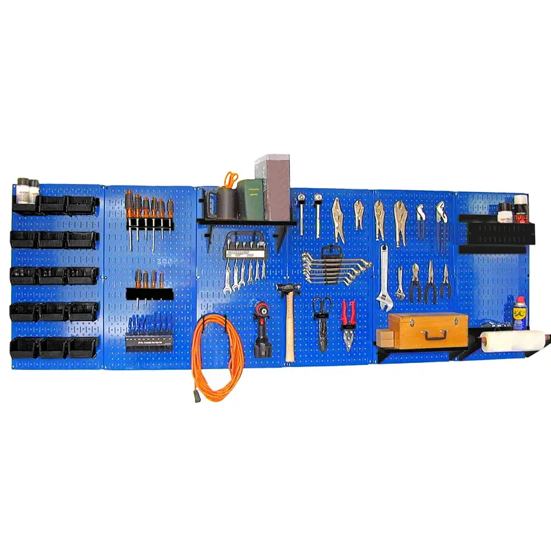 8' Metal Pegboard Master Workbench Kit - Blue Toolboard & Black Accessories