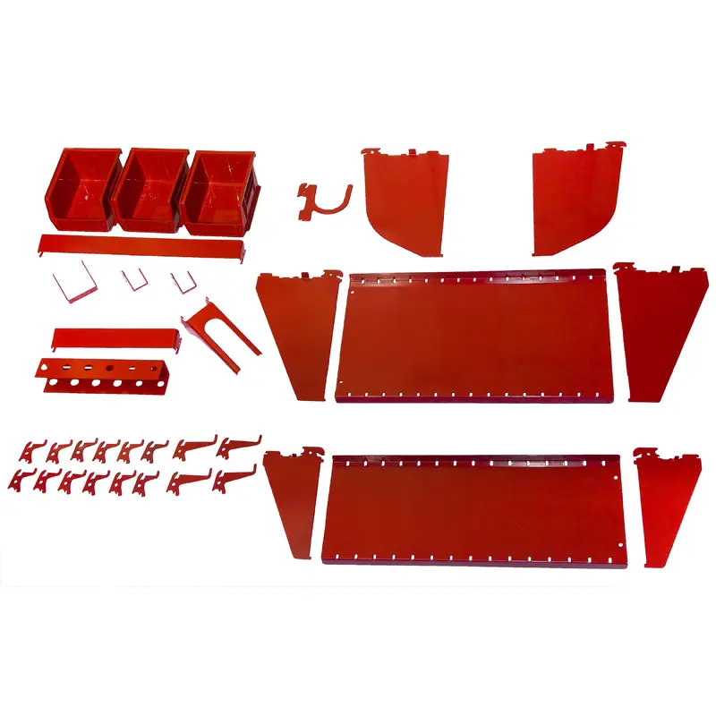 Slotted Tool Board Workstation Accessory Kit for Wall Control Pegboard, Red