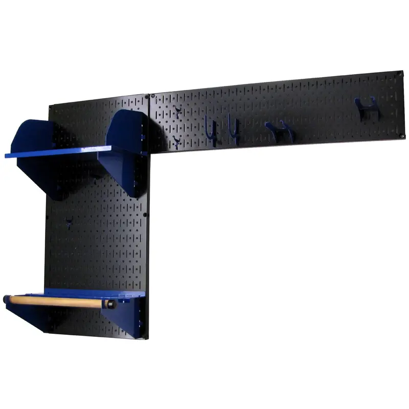 Pegboard Garden Tool Board Organizer with Black Pegboard and Blue Accessories