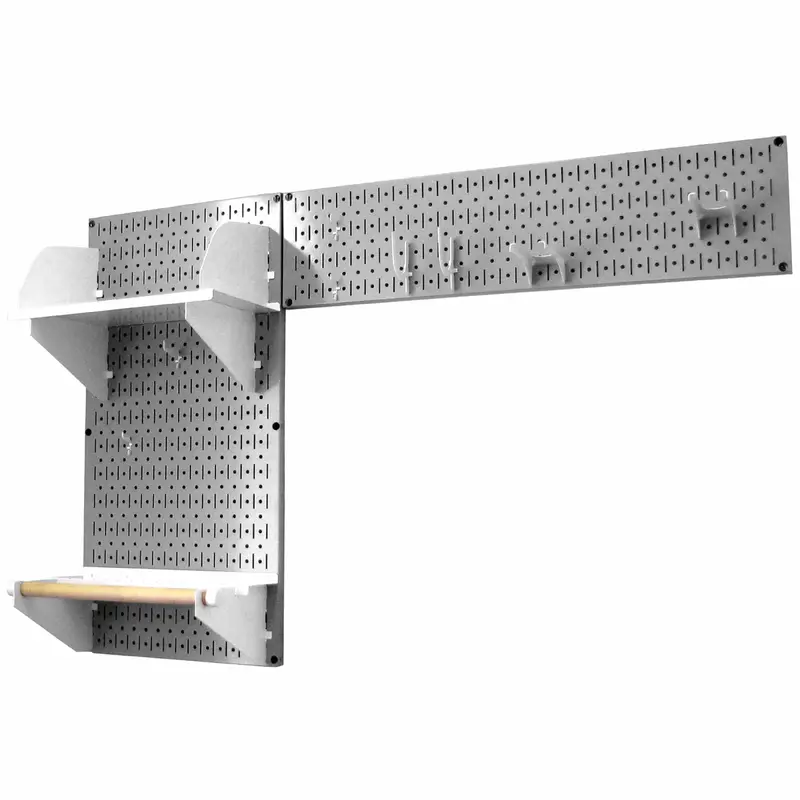 Pegboard Garden Tool Board Organizer with Gray Pegboard and White Accessories