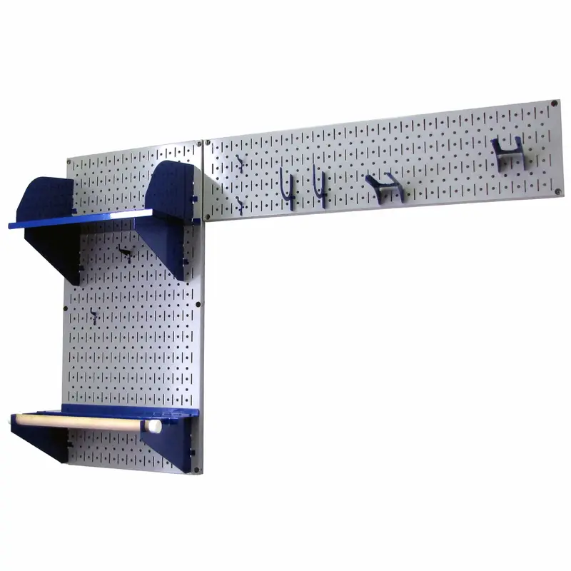 Pegboard Garden Tool Board Organizer with Gray Pegboard and Blue Accessories