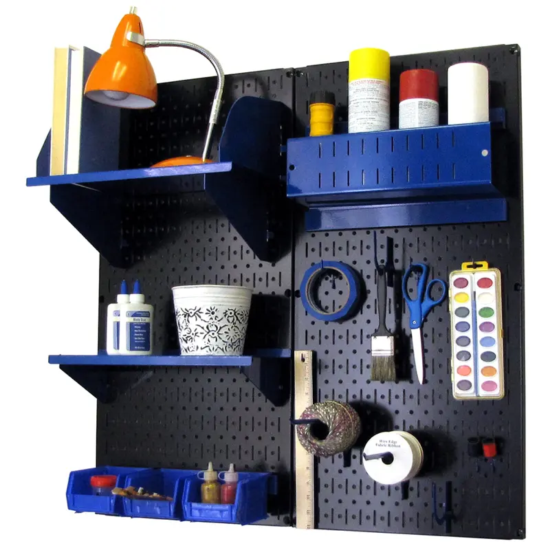 Pegboard Hobby Craft Pegboard Organizer Storage Kit with Black Pegboard and Blue Accessories