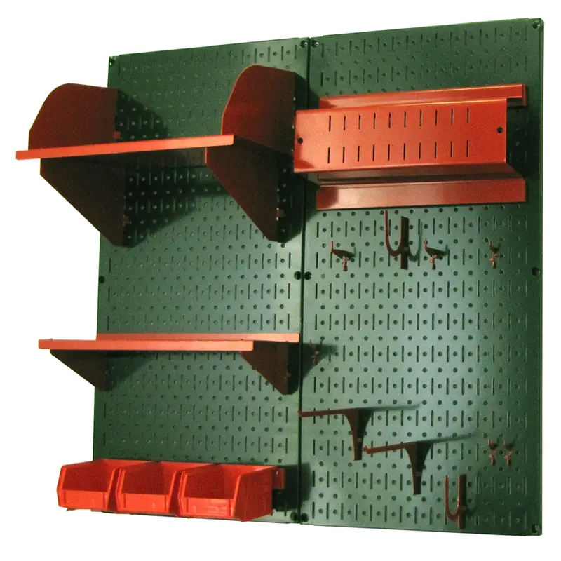 Pegboard Hobby Craft Pegboard Organizer Storage Kit with Green Pegboard and Red Accessories