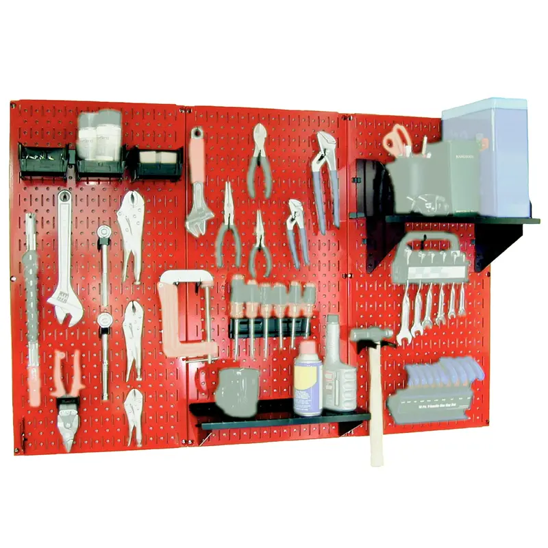 Steel Pegboard, Standard Workbench Kit in Red with Black Accessories