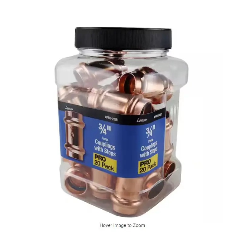 3/4 in. x 3/4 in. Copper Press x Press Pressure Coupling with Dimple Stop Pro Pack (20-Pack)