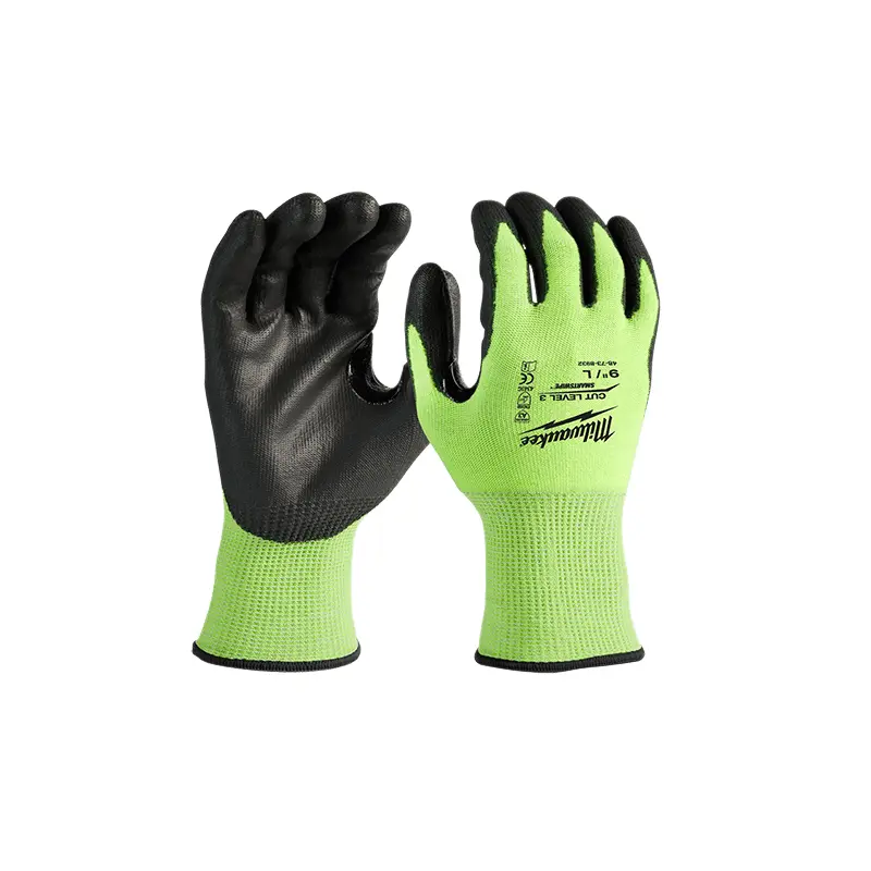 Small High Visibility Level 3 Cut Resistant Polyurethane Dipped Work Gloves