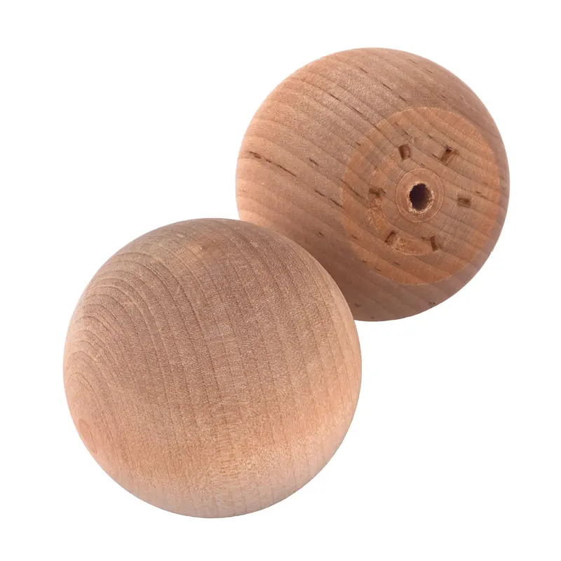 Hardwood Ball Knob w/Screws - 2" - 1-1/4" Diameter Flat - 2 Piece