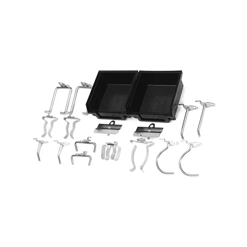 18 Pc Plated Steel Hook and Bin Assortment for Duraboard or Pegboard