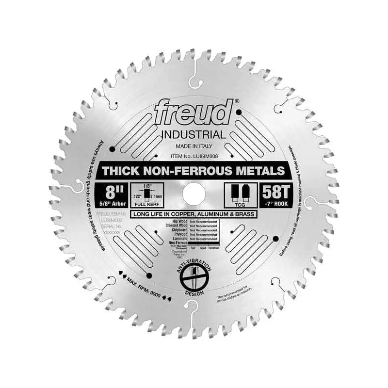 LU89M008 Industrial Thick Non-Ferrous Metal Blade, 8" diameter, 1/4" max thick, 5/8" arbor, 58