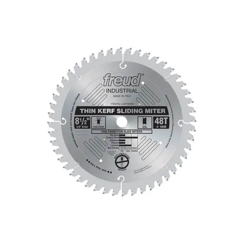 LU91M008 Industrial Thin Kerf Sliding Miter Blade, 8-1/2" diameter, 5/8" arbor, 48 teeth ATB