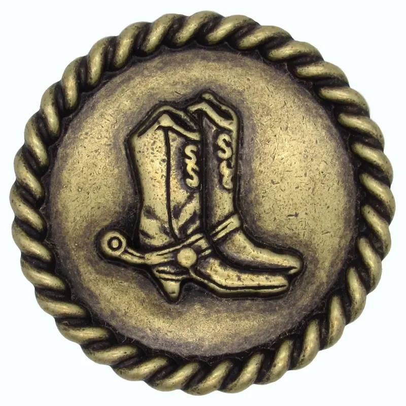 Cowboy Boots with Roped Edge Round Knob, Brass Oxide