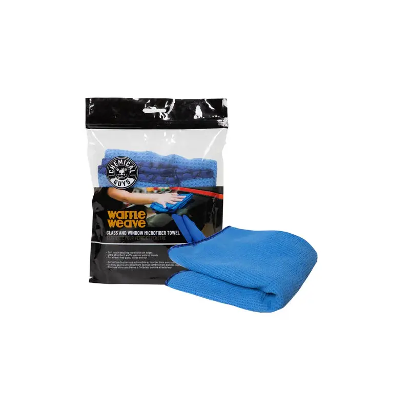 Waffle Weave Glass and Window Microfiber Towel Blue