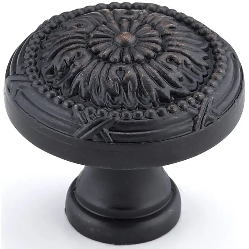 Traditional Metal Knob with Decorative Detailing - 1-1/4" Diameter - Brushed Oil-Rubbed Bronze