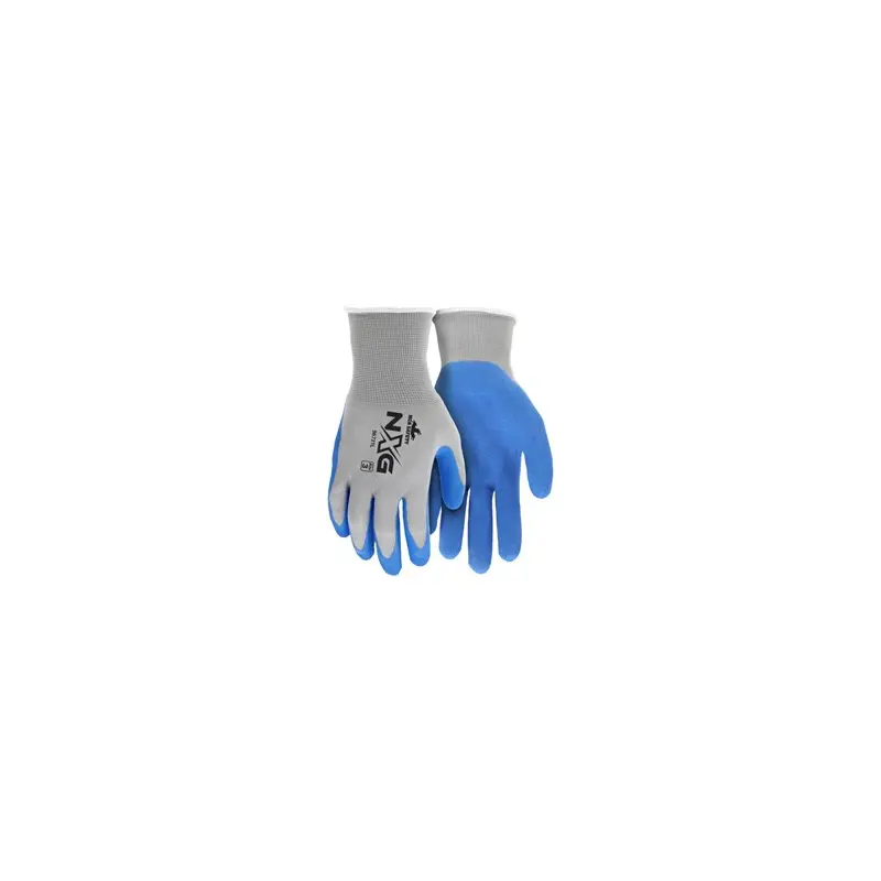 Large Safety NXG Work Gloves 13 Gauge Gray Nylon Shell Blue Foam Latex Palm and Fingertips