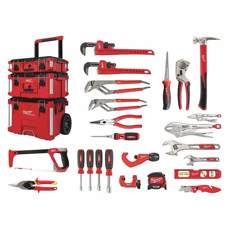 Plumbers Tool Kit: 22 Total Pcs, Rolling Modular Tool Box